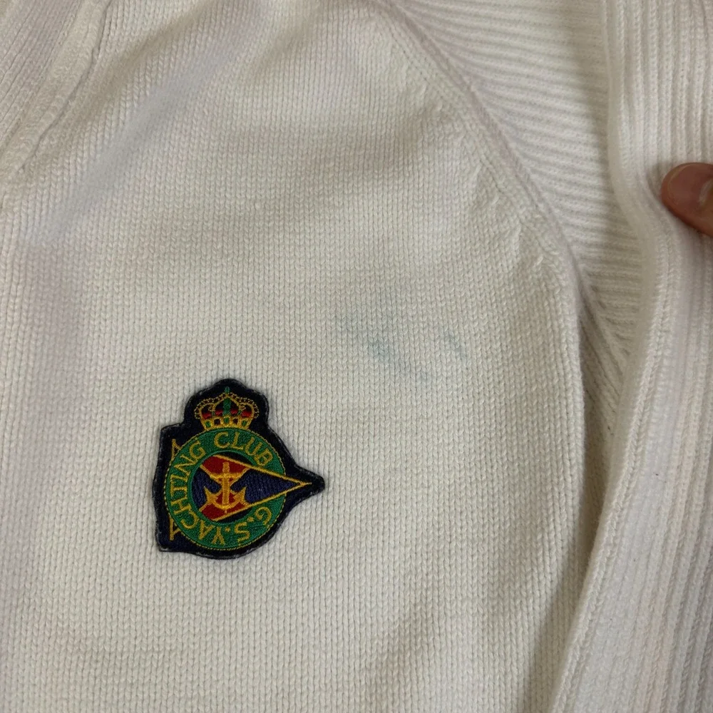 Vintage Gap Yachting Club White Cotton Cardigan Sweater Mens Medium Ribbed Patch